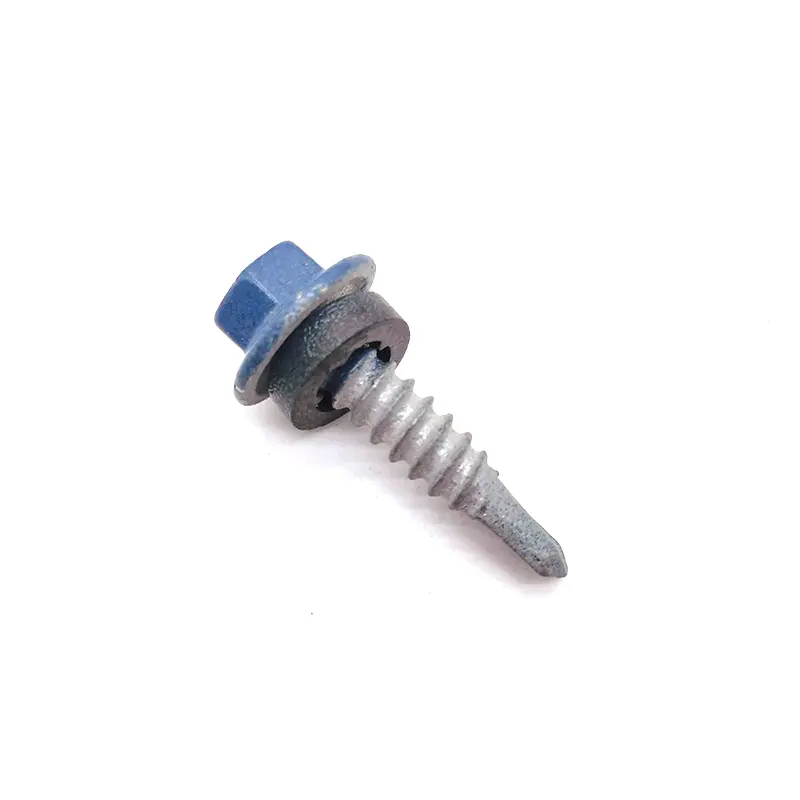 Blue Paint Hex Flange Head Short Drilling Screws with EPDM Washer