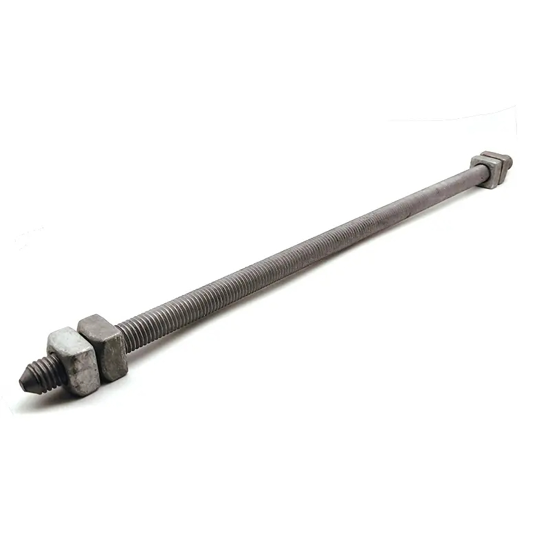 Hot Dip Galvanized Full Thread Conical Head Arming Thread Rod Bolt with Four Square Nuts